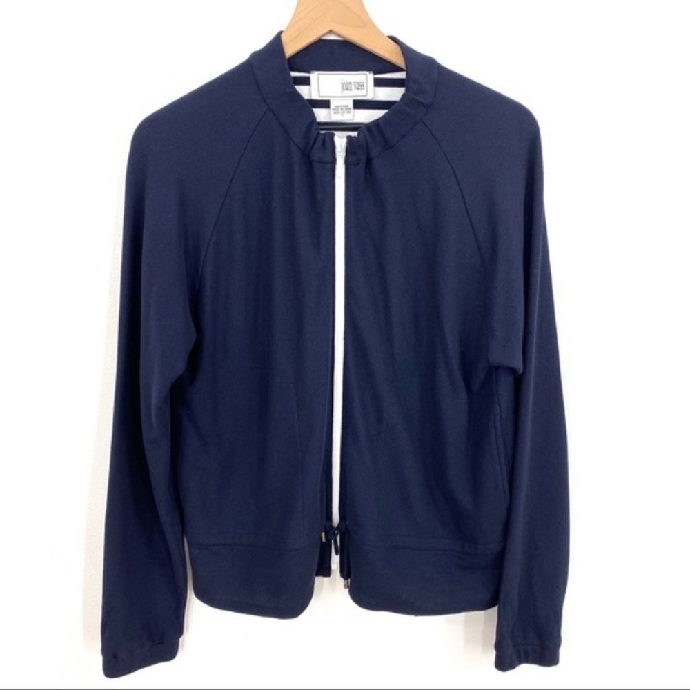 Joan Vass Navy White Lighweight Zip Up Jacket